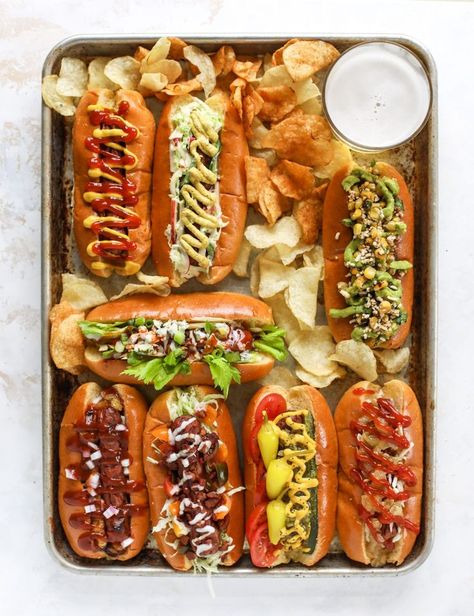 Nothing screams summer more than a hot dog bar! Grab your buns and dogs and a whole lot of toppings. This is super fun and delicious! Hot Dog Bar - How to Make a Hot Dog Bar + 8 Fancy Hot Dogs #hotdogbar #summerfood #hotdogs Grilled Corn Salad, Hot Dog Bar, Apple Slaw, Spicy Brown Mustard, Bacon Tomato, Hot Dog Recipes, Food Baby, Grilled Pineapple, Grilled Corn