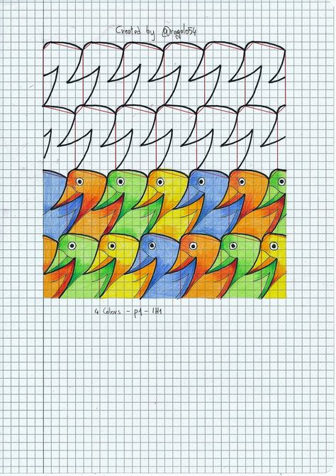 Tessellation p1 IH1 Escher Tessellations, August Bullet Journal Cover, Tessellation Art, Tessellation Patterns, Fall Paper Crafts, Middle School Art Projects, Graph Paper Art, Architecture Concept Drawings, Math Art