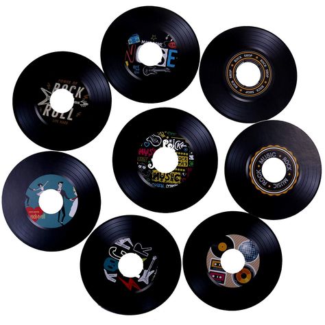 PRICES MAY VARY. Package Includes : You will receive 40 pieces of vinyl record decorations in 8 different styles, each 7 inches in diameter. It is cut from cardboard and is suitable for various music-themed parties and home decor. Reusable Material : All rock and roll music party decorations are made of quality paper. They are thick enough and will not be easily deformed or damaged. It is suitable for sticking to the wall or hanging in the house. Vintage Design : These 1950's music theme record