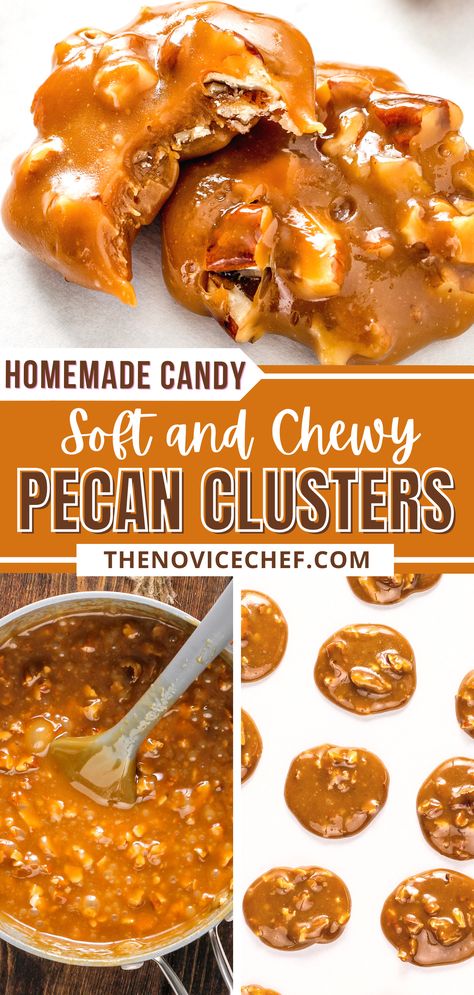 Candied Pecan Topping, Chewy Pecan Pralines Caramel, Oklahoma Sooner Nut Candy, Pecan Chewies Recipe, Pecan Candy Recipe, Pecan Candies, Candy Hacks, Pecan Clusters, Pecan Recipes Easy