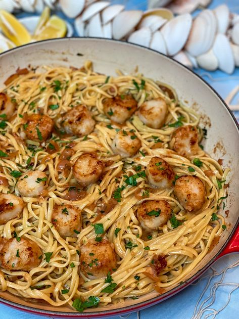 Scallop Linguine - The Rose Table Scallop Linguine, Easy Dinner Party Recipes, City Wedding Ideas, Good Pasta, Scallop Dishes, Lemon Garlic Sauce, Linguine Recipes, Dried Scallops, No Cook Appetizers