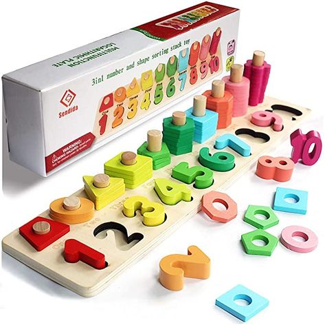 Math Shapes, Stacking Wood, Sorting & Stacking Toys, Preschool Counting, Math Toys, Learning Toys For Toddlers, Montessori Math, Shape Puzzles, Montessori Toddler