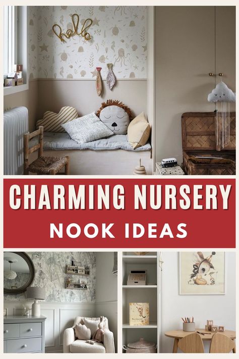 Whether you have an empty alcove to fill or a dead corner which could do with something adding to it, a cozy nook area can be used for everything from extra closet space to a reading area. Prepare to be inspired with the following gorgeous nook ideas for a nursery. Nursery Alcove Ideas, Baby Nook In Bedroom, Nursery Reading Area, Nursery Nook Ideas, Nursery Reading Corner, Corner Shelving Ideas, Nursery Corner, Baby Nook, Nursery Bookcase