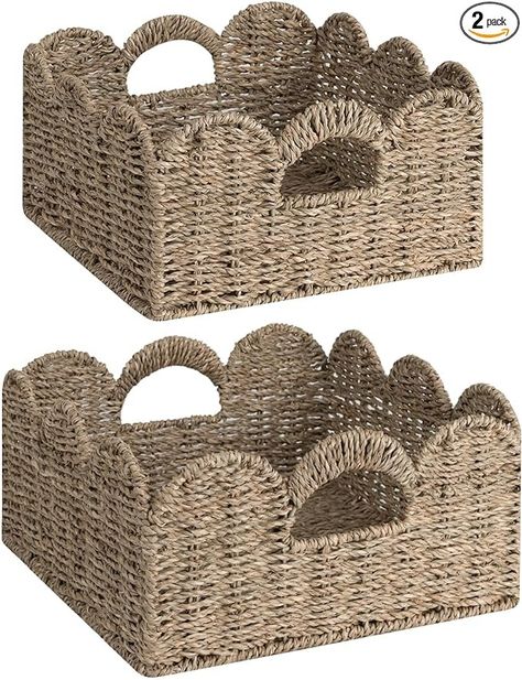 Amazon.com: StorageWorks Wicker Storage Baskets, Hand-Woven Basket for Shelves, Scalloped Edge Basket with Handle, Natural Seagrass Organizing, Set of 2 : Baby Amazon Pillow, Nursery Basket, Wicker Storage Baskets, Nursery Baskets, Baskets For Shelves, Seagrass Storage Baskets, Wicker Storage, Basket With Handle, Wicker Decor