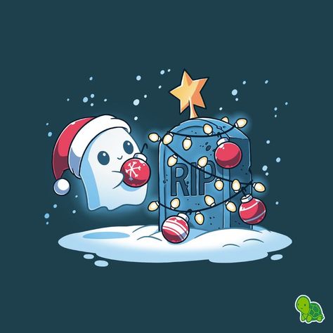 Adorable graveyard-decorating ghost! 👻🎄 Christmas Ghost, Halloween Wallpaper Cute, Creepy Christmas, Dark Christmas, Kawaii Christmas, Flash Art, Christmas Drawing, Christmas Illustration, Creepy Cute