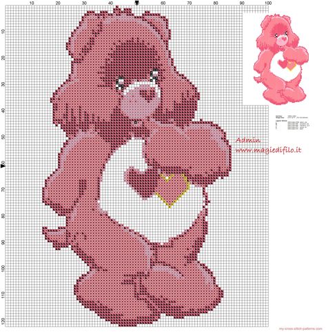 Love a Lot Care Bears cross stitch pattern - free cross stitch patterns simple unique alphabets baby Free Cross Stitch Patterns, Patterns Simple, Cross Stitch For Kids, Cross Stitch Love, Stitch Cartoon, Disney Cross Stitch, Cross Stitch Pictures, Beaded Cross Stitch, Cross Stitch Baby