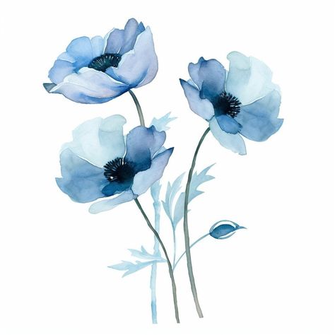 Simple elegant watercolor print of blue poppies  Digital Download: High Resolution Print 13.5 inches x 13.5 inches maxium Modern Watercolor Art, Blue Poppies, Witchy Wallpaper, Elegant Watercolor, Blue Poppy, Watercolor Blue, Download Wall Art, Watercolor Flowers Paintings, Flowers Print