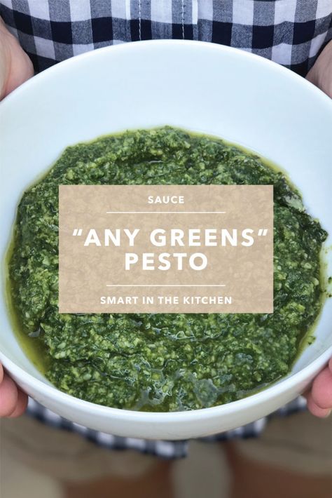 Any Greens Pesto — Smart In The Kitchen Recipes Savoury Dips, The Kitchen Recipes, Grilled Flatbread, Green Pesto, Homemade Condiments, How To Make Pesto, Pasta Dinner Recipes, Turkey Sandwiches, Pesto Recipe