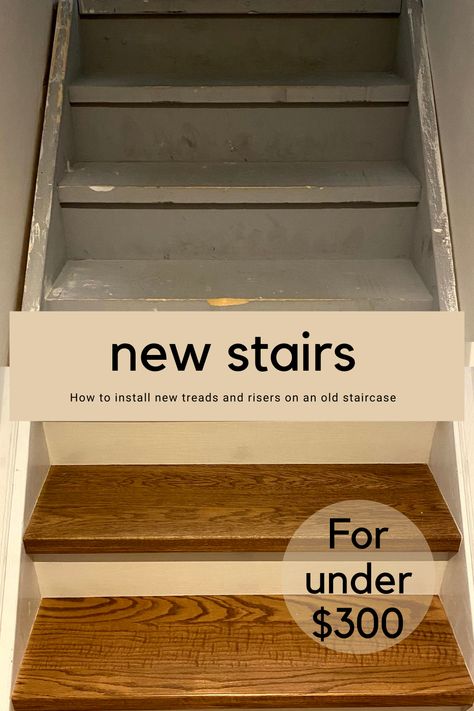 Install New Stair Treads on Old Stair Case! – HOTMILLK How To Finish Stairs, Refinished Staircase, New Stair Treads, Refinish Staircase, Functional Basement, Piano Stairs, Stairs Upgrade, Stairs Treads, Refinish Stairs