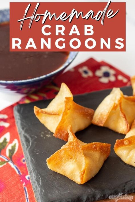 Crab Rangoon Wonton Cups, Crab Rangoon Wontons, Cream Cheese And Crab Wontons, Easy Crab Wontons, Rangoons Recipe, Crab Cream Cheese Wontons Air Fryer, Homemade Crab Rangoon, Crab Puffs, Homemade Sweet And Sour Sauce