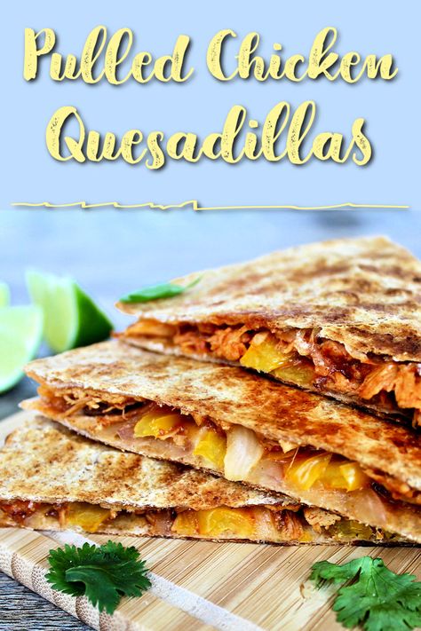 Pulled Chicken Recipe Ideas, Chicken Quesadillas Crockpot, Pulled Chicken Quesadilla, Pulled Chicken Recipes, Chicken Quesadilla Recipe, Delicious Magazine, Pulled Chicken, Mediterranean Food, Chicken Quesadillas