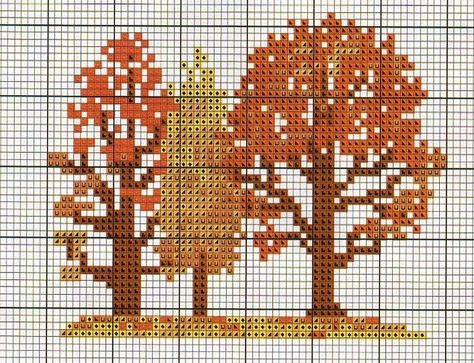 Fall trees Canvas Template, Autumn Cross Stitch Patterns, Fall Cross Stitch, Stitching Patterns, Halloween Cross Stitch Patterns, Cross Stitch Landscape, Nature Cross Stitch, Cross Stitch Tree, Halloween Cross Stitches