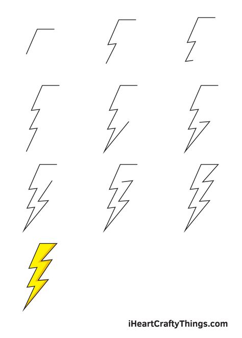 How to Draw a Lightning Bolt – Step by Step Guide How To Draw Lightning Bolts, How To Draw A Lightning Bolt, Embroidery Lightning, Bolt Drawing, Rain Cloud Tattoos, Draw Lightning, How To Draw Lightning, Lightning Drawing, Harry Potter Lightning Bolt