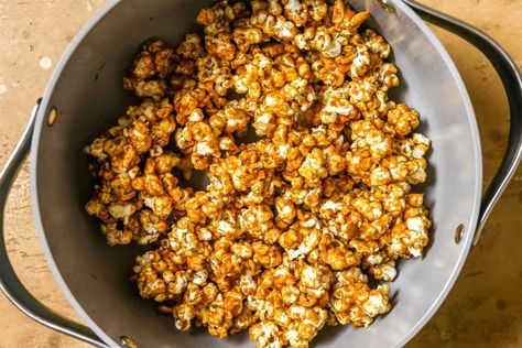 Homemade spicy caramel corn made with a dollop of gochujang. This crisp caramel corn is the perfect party snack or holiday food gift. Spicy Caramel, Homemade Caramel Corn, Caramel Corn Recipes, Party Snack, Caramel Corn, Homemade Caramel, Holiday Food, Party Snacks, Food Gifts