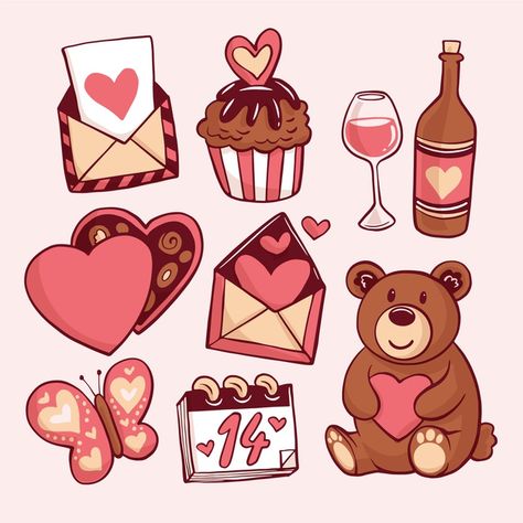 Hand drawn valentines day element collection Valentines Cute Drawings, Valentine’s Day Clipart, Happy Valentines Day Drawings, Valentine’s Day Stickers, Valentines Drawings Aesthetic, Valentine’s Day Drawing Ideas, Valentine’s Day Doodles, Valentine Illustration Cute, Valentine’s Day Drawing