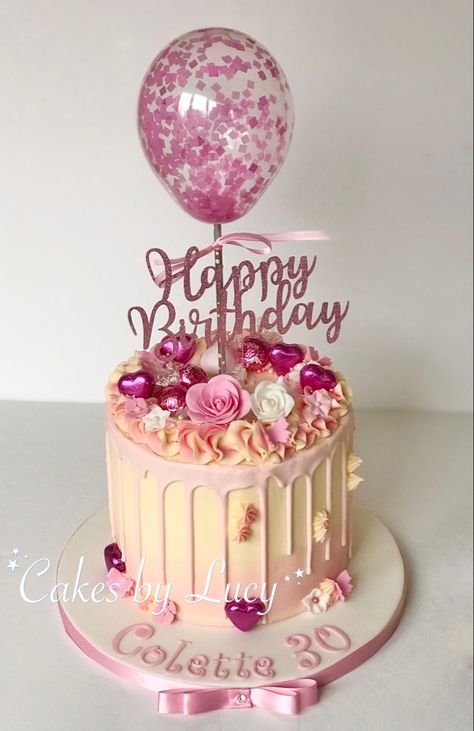 Pink drip cake 30th birthday Cake 30th Birthday, Cake 18th Birthday, Gin Cake, Pink Drip Cake, 30th Birthday Party Themes, Happy 18th Birthday, 18th Cake, 18th Birthday Decorations, Pink Birthday Cakes