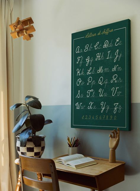 Chalkboard calligraphy posters with modern hand lettering, perfect for home décor, office, wedding, birthday, and#CursiveAlphabet #HandwritingGoals #PenmanshipPractice #CalligraphyInspiration #BeautifulScript Chalk Calligraphy, Cursive Alphabet Printable, Cursive Alphabet Chart, Cursive Fonts Alphabet, Cute Fonts Alphabet, Alphabet Handwriting Practice, Calligraphy Poster, French Alphabet, Alphabet Art Print