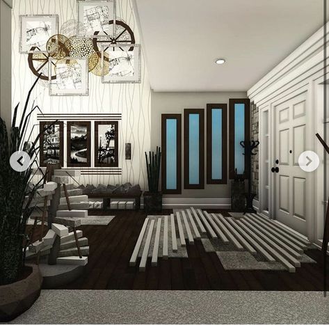 Bloxburg Modern Entrance, Bloxburg House Ideas Interior Entrance, Foyer Bloxburg, Garage Bloxburg Ideas, Bloxburg House Entrance Ideas, Bloxburg Entrance, Bloxburg Garage Ideas, Bloxburg Entryway Ideas, Bloxburg Entrance Ideas