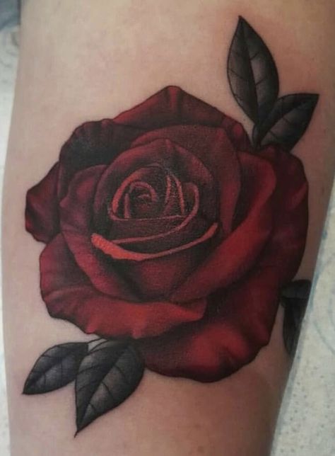 Red Cover Up Tattoos For Women, Red Black Rose Tattoo, Red Cover Up Tattoo, Burgundy Rose Tattoo, Red And Black Rose Tattoo, Rose Tattoo Design For Women, Black And Red Flower Tattoo, Black And Red Rose Tattoo, Deep Red Flower Tattoo