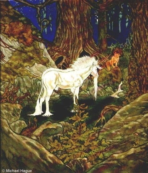 In the Forest  - Michael Hague Michael Hague, Unicorn Poster, Unicorn And Fairies, Unicorn Photos, Unicorn Tattoos, Unicorn Pictures, Last Unicorn, The Last Unicorn, Alternative Art