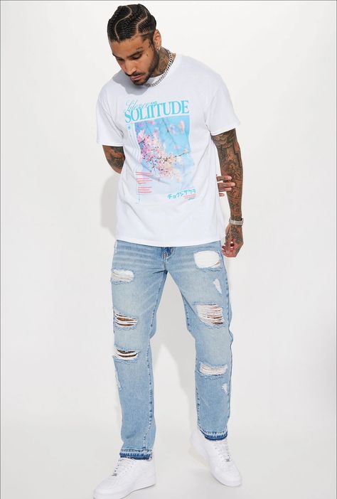 Tall Height, Ripped Jeans Men, Fashion Nova Outfits, Big & Tall, Ripped Jeans, Model Height, Medium Blue, Straight Jeans, Fashion Nova