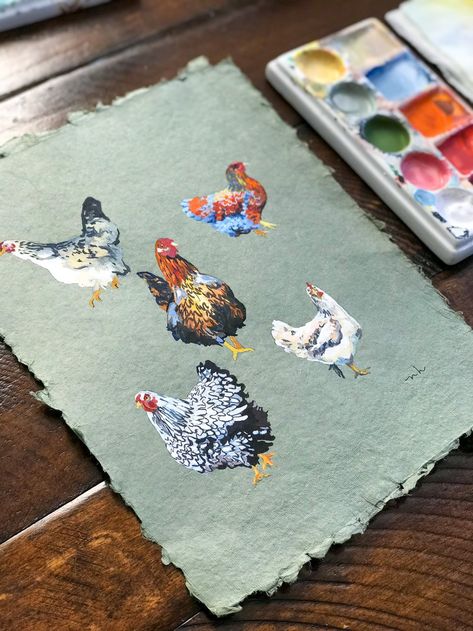 Painted Chickens, Animal Studies, Arty Ideas, Sketchbook Inspo, Animal Study, Gouache Art, Green Paper, Arte Sketchbook, Craft Stuff