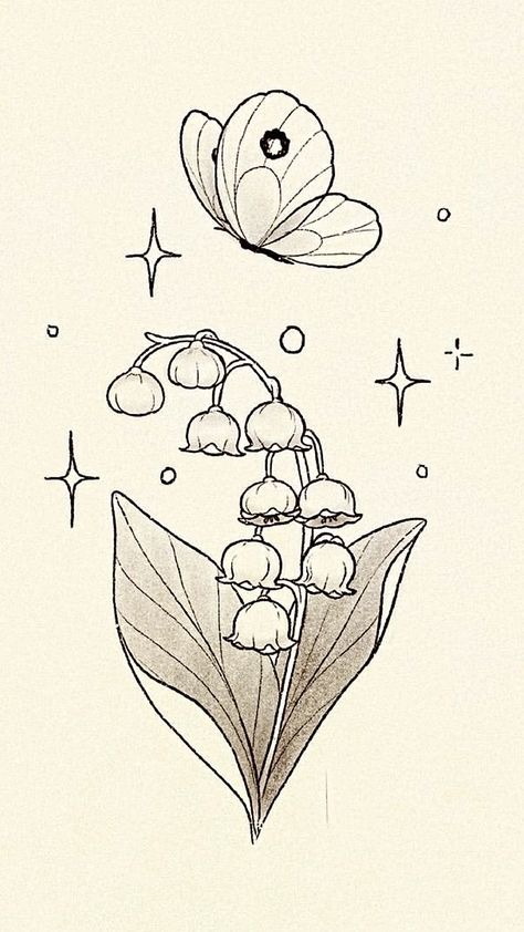 Lily Of The Valley Drawing, Lilly Flower Drawing, Skeleton Hands Drawing, Quest Board, Lily Of The Valley Tattoo, Valley Tattoo, Cute Moth, Flower Doodle, Lily Of The Valley Flowers