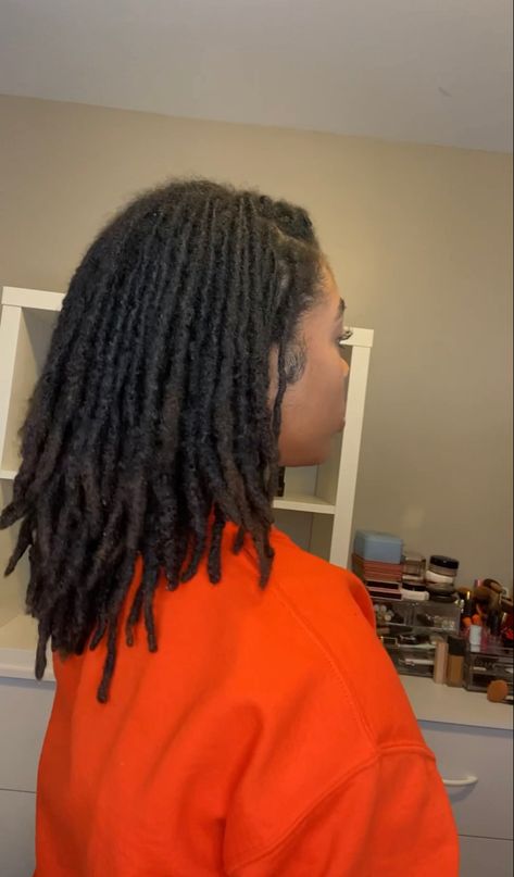 Small Locs On Thick Hair, Copper Red Butterfly Locs, Starter Locs Styles For Long Hair, Mid Locs Hairstyles, 10 Inch Locs, Medium Thick Locs On Black Women, C Shaped Locs, Medium Traditional Locs, Locs On Thick Hair