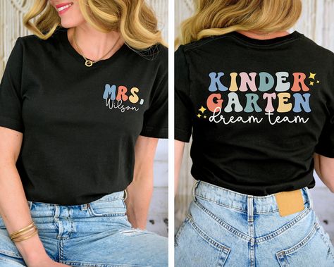 Kindergarten Teacher Shirt, Custom Kindergarten Shirt For Teacher T Shirt, Cute Kindergarten Crew T-Shirt for Teacher Gift Retro Teacher Tee Prek Teacher Shirt, Preschool T Shirts For Teachers, Tshirt Teacher Outfits, Teacher Name Shirt, Preschool Shirt Ideas, Preschool Teacher Tshirt Ideas, Preschool Teacher Tshirts, Prek Teacher Shirts Designs, Preschool Teacher Shirts Designs