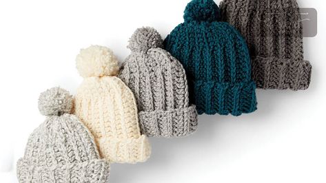 Charity Crochet Basic Ribbed Family Hat Pattern | The Crochet Crowd Basic Crochet Hat, Bernat Softee Chunky Yarn, Bernat Softee Chunky, Easy Crochet Hat Patterns, Knitted Beanies, Easy Crochet Hat, Knit Blankets, Crochet Christmas Gifts, Easy Crochet Patterns Free