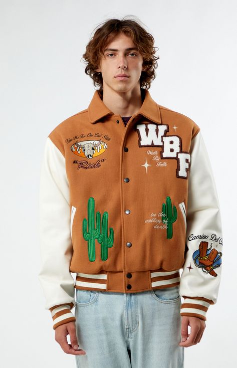 Walk By Faith Varsity Jacket Pacsun Mens, The Walk, Walk By Faith, Cool Fits, Jacket For Men, Walking By, Workout Jacket, Embroidery Details, Pacsun