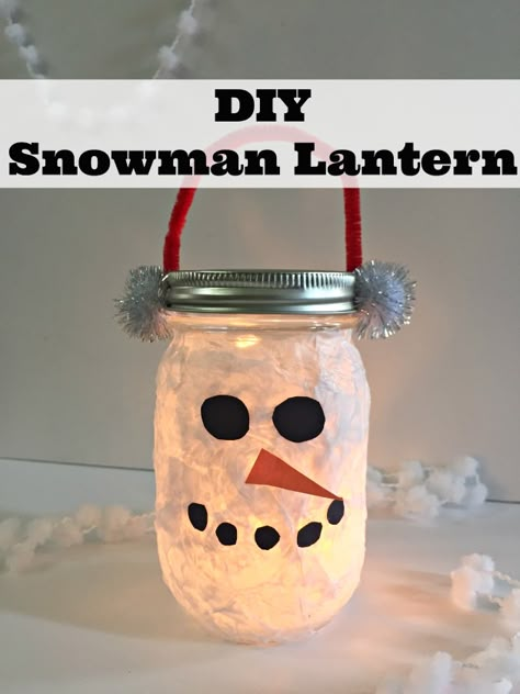 Snowman Jar Craft, Diy Lanterns For Kids, Lantern Diy Ideas, Snowman Lantern, Snowman Crafts For Kids, Snowman Craft For Kids, Simple Snowman, Mason Jar Snowman, Popsicle Stick Christmas Crafts