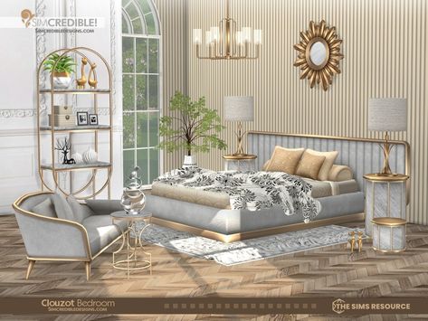 The Sims Resource - Clouzot [Patreon] Bedroom Cc Patreon, Sims 4 Shabby Chic, Bedroom Furniture Set, Sims 4 Bedroom, Glam Bedroom, New Bedroom, Sims 4 House Design, Casas The Sims 4, Gold Bedroom