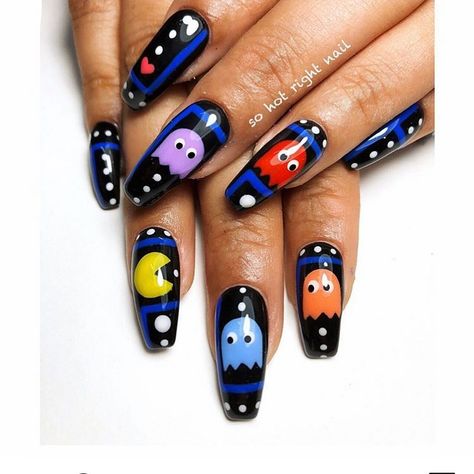 Clawgasmic on Instagram: “@sohotrightnail 🥰🥰🥰🥰” Girl Nail Designs, Pac Man Nails, Minecraft Nails, Man Nails, Express Nails, Girls Nail Designs, Custom Press On Nails, Girl Nails, Girls Nails