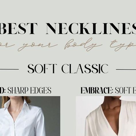 Dora | Image & Style | Color Analysis & Kibbe Body Types on Instagram: "Save this for choosing your best NECKLINES if your Body Typology is SOFT CLASSIC 🌸 #fashionstyle #softclassic #styleblogger #kibbebodytypes #kibbe #stylist" Kibbe Soft Classic Sweaters, Soft Classic Jewelry, Kibbe Soft Classic Outfits, Soft Classic Outfits, Soft Classic Outfit Ideas, Soft Classic Body Type, Kibbe Soft Classic, Soft Classic Style, Kibbe Body Types