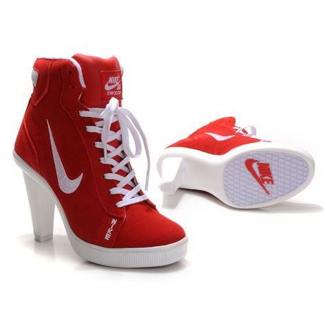 I wonder if these are gonna be comfy like sneakers or a pain like the high heels. Red Shoes, High Heels, Nike, Heels, For Sale, Red, White