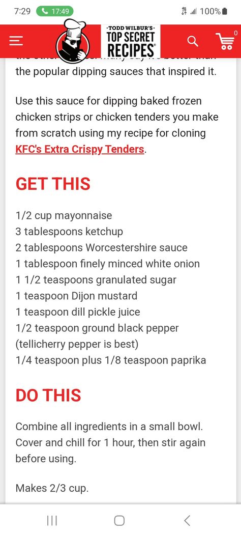 KFC Sauce Kfc Sauce, Baking Frozen Chicken, Top Secret Recipes, Pickle Juice, Chicken Strips, Frozen Chicken, White Onion, Dill Pickle, Chicken Tenders