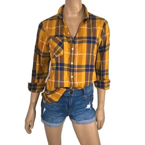 Riverside Cottage, Brands Outlet, Classic Shirt, Blue Plaid, Yellow Blue, Mustard Yellow, Womens Clothing Tops, Mustard, Old Navy