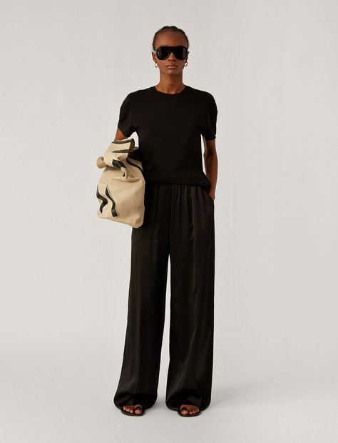 Satin Trousers Outfit, Joseph Fashion, Trousers Outfit, Trouser Outfit, Satin Trousers, Classic Blouses, Slip Skirts, Fall Capsule Wardrobe, Silk Trousers