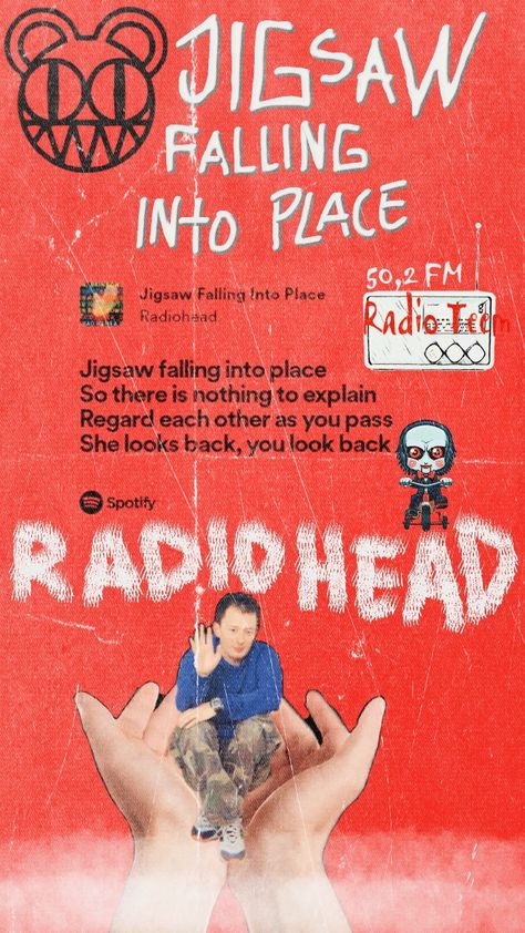 The Bends Radiohead, Jigsaw Falling Into Place, Radiohead Poster, Place Poster, Falling Into Place, Art Mood Board, Radiohead, Looking Back, Phone Wallpaper