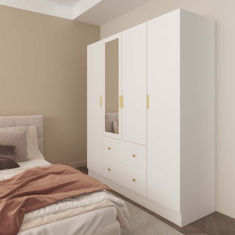 Bedroom Armoire Ideas, Solid Wood Armoire, Solid Wood Wardrobes, Wooden Closet, Mirrored Door, 4 Door Wardrobe, Large Wardrobes, Wood Armoire, Girly Decor