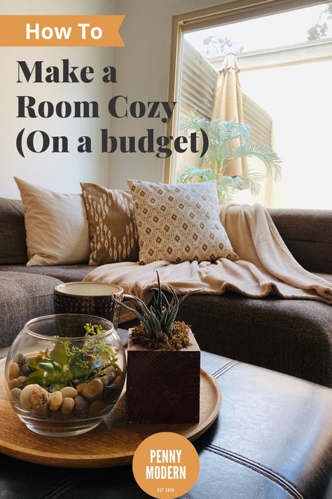 Want to make your room more cozy, comfortable, and inviting? Check out our latest post for 5 inexpensive ways along with sources, tips, and ideas... How To Decorate A Cozy Living Room, How To Make A Large Room Cozy, Cozy House Living Room Comfy, How To Create A Cozy Living Room, Diy Cozy Living Room Ideas, Inexpensive Living Room Ideas, How To Make A Cozy Living Room, How To Cozy Up Your Living Room, How To Make A Space Cozy