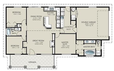 I like this floor plan..not crazy about the outside on the plan picture. Four Bedroom House Plans, Simple Floor Plans, Basement House Plans, Ranch Style House, House Plans One Story, 4 Bedroom House Plans, Ranch Style House Plans, Barndominium Floor Plans, Ranch House Plans