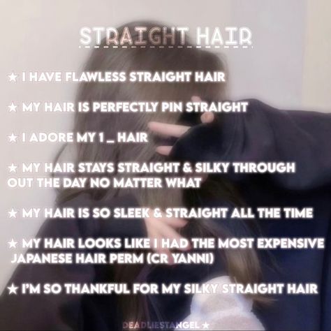 Straight Hair Affirmations, Straight Thick Hair, Long Shiny Hair, Straight Black Hair, Vision Board Inspiration, Japanese Hairstyle, Teen Life Hacks, Permed Hairstyles, Legs Workout