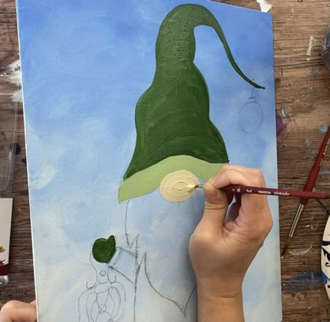 Christmas Gnomes Painting Diy, How To Paint A Gnome, Painting Gnomes, Gnome Painting Tutorial, Gnomes Painting, Toll Painting, Gnome Painting, Gnome Paint, Fall Gnome