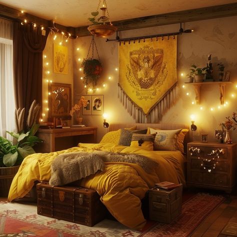 Martina | Welcome to Hufflepuff ,hard work, dedication, patience, loyalty, and fair play • • Hufflepuff Magic Hogwarts… | Instagram Harry Potter Theme Playroom, Harry Potter Loft Bed, Hufflepuff Dorm Room Shifting, Harry Potter Aesthetic Bedroom Ideas, Hufflepuff Dorm Room Aesthetic, Harry Potter Bedroom Hufflepuff, Hufflepuff Common Room Bedrooms, Hufflepuff Aesthetic Bedroom, Hufflepuff Dorm Aesthetic