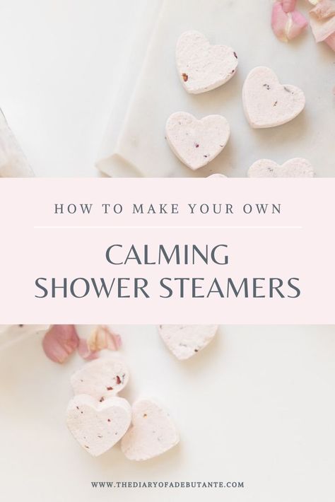 Blogger Stephanie Ziajka shows how to make your own calming DIY shower steamers with citric acid and essential oils (rose absolute essential oil, vetiver essential oil, and jasmine essential oil specifically) in today's post on Diary of a Debutante. Click through for the step-by-step rose shower steamers recipe! #diybeauty #showersteamers #aromatherapy #diygifts Shower Steamers Diy Recipe, Diy Shower Fizzies, Shower Soothers Diy, How To Use Shower Steamers, Homemade Shower Steamers, Shower Steamers Recipe, Make Shower Steamers, Steamers Recipe, Diy Postpartum