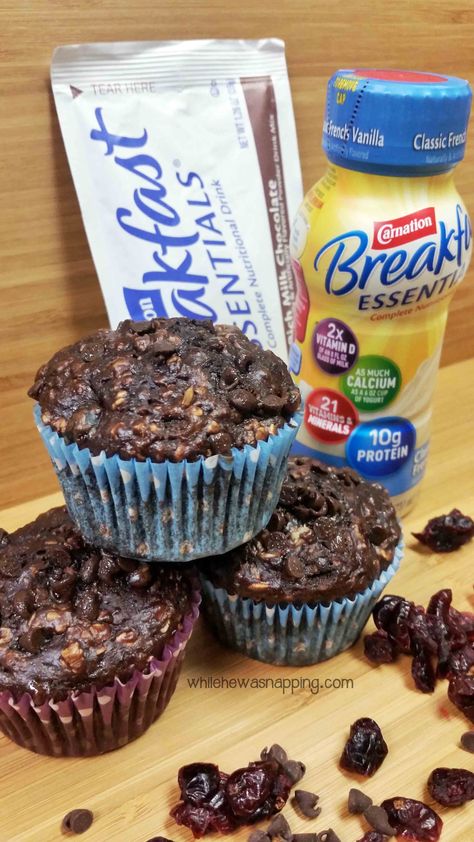 Grab-and-Go Cranberry Chocolate Muffins are perfect for busy mornings. They'll fill you up without slowing you down. Only 176 calories with 14.5g of sugar each. #CarnationSweepstakes #BetterBreakfast [ad] Carnation Breakfast Essentials, Cranberry Chocolate, Breakfast Essentials, Breakfast Muffin, Better Breakfast, Grab And Go Breakfast, Foodie Friends, Recipe Community, Best Breakfast Recipes