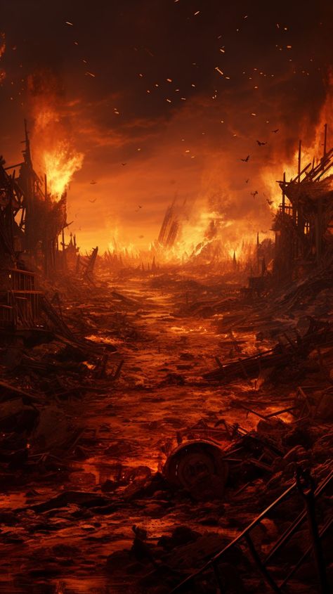 Nuclear Warfare Aesthetic, Nuclear Apocalypse Aesthetic, Warfare Aesthetic, Magic Apocalypse, Fallout Painting, Burning Town, Nuclear Decay, The Burning God, World Burning