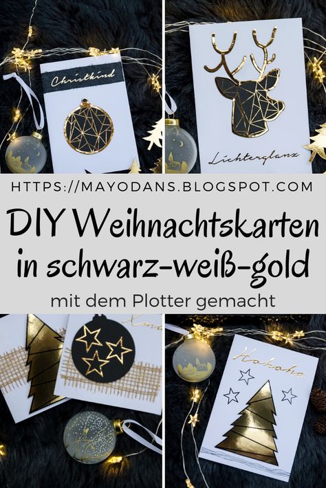 DIY Weihnachtskarten in schwarz-weiß-gold mit dem Plotter gemacht #diy #weihnachtskarten #christmascards #plotter #silhouettecameo Instant Photos, Gold Diy, Photo Pendant, Last Christmas, Noel Christmas, Easy Gifts, 1st Christmas, Last Minute Gifts, Christmas Presents